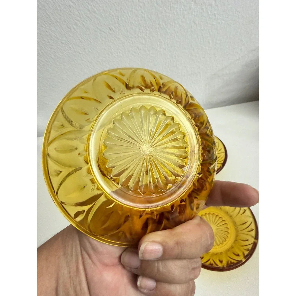 Vintage Amber Glass Coasters Starburst Petal Sunburst Butter Pats Set of 4